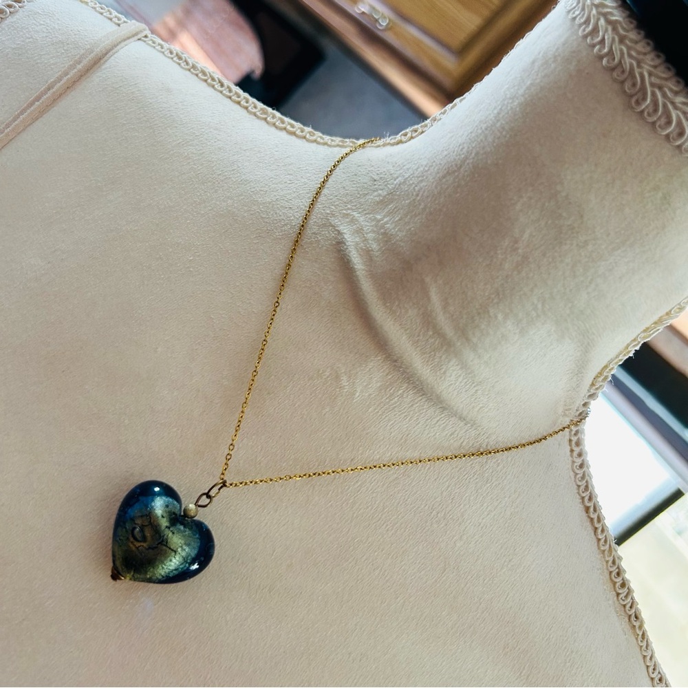 Handcrafted dichroic glass bubble heart pendant on chain necklace